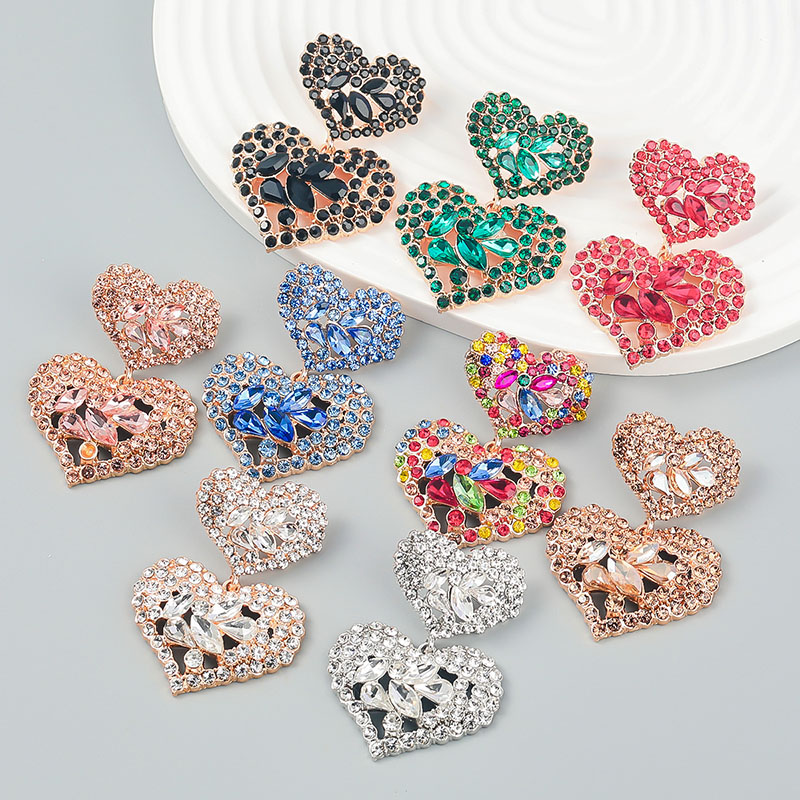 Multi-layer Love-shaped Alloy With Diamonds Vintage Colorful Diamond Earrings Supplier