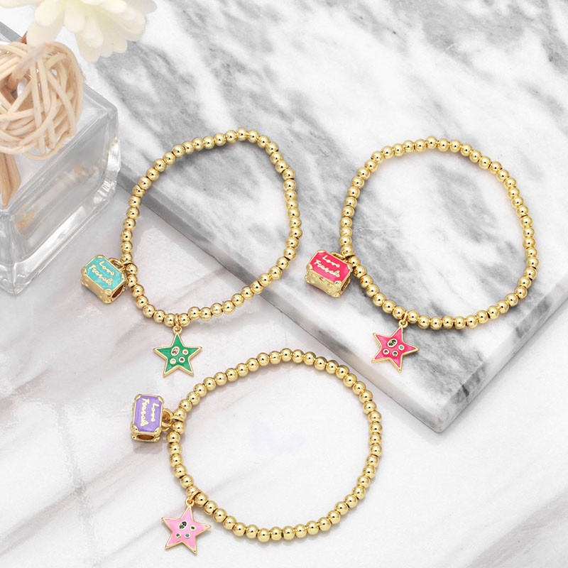 Simple Fashion Beaded Golden Copper Beads Stretch Bracelet Supplier