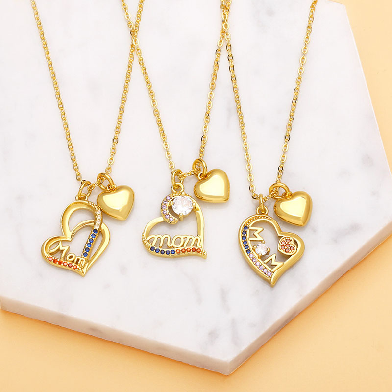 Heart-shaped Mom Double Pendant Fashion With Zirconia Necklace Manufacturer