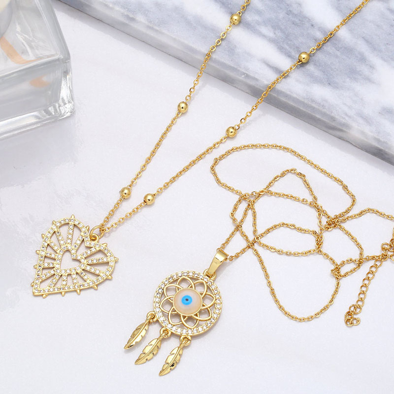 Diamond Encrusted Feather Tassel Dreamcatcher Necklace Hollow Love Clavicle Chain Supplier