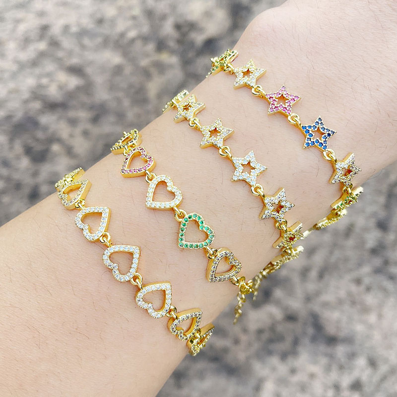 Love Splicing Personality Colored Zirconia Pentagram Bracelet Manufacturer