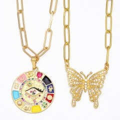Micro-set Colorful Zirconia Lucky Charm Pendant Butterfly Necklace Clavicle Chain Supplier