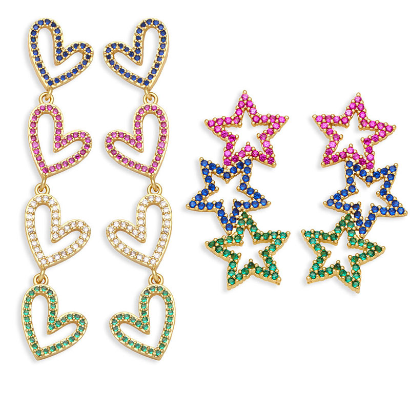 Love Pentagram Tassel Niche Design Colorful Zircon Earrings Supplier