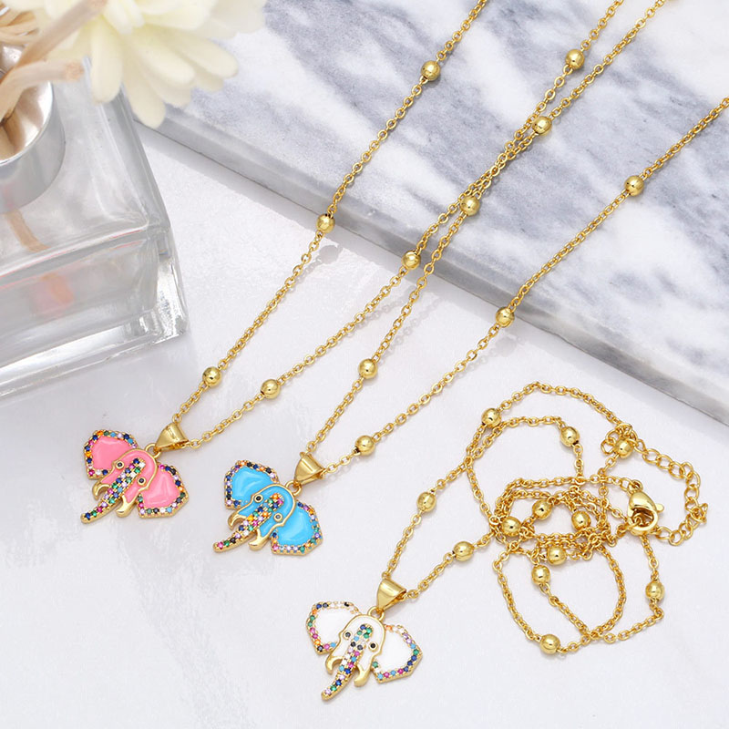 Personalized Collarbone Chain Micro-set Colored Diamond Drip Oil Elephant Necklace Supplier
