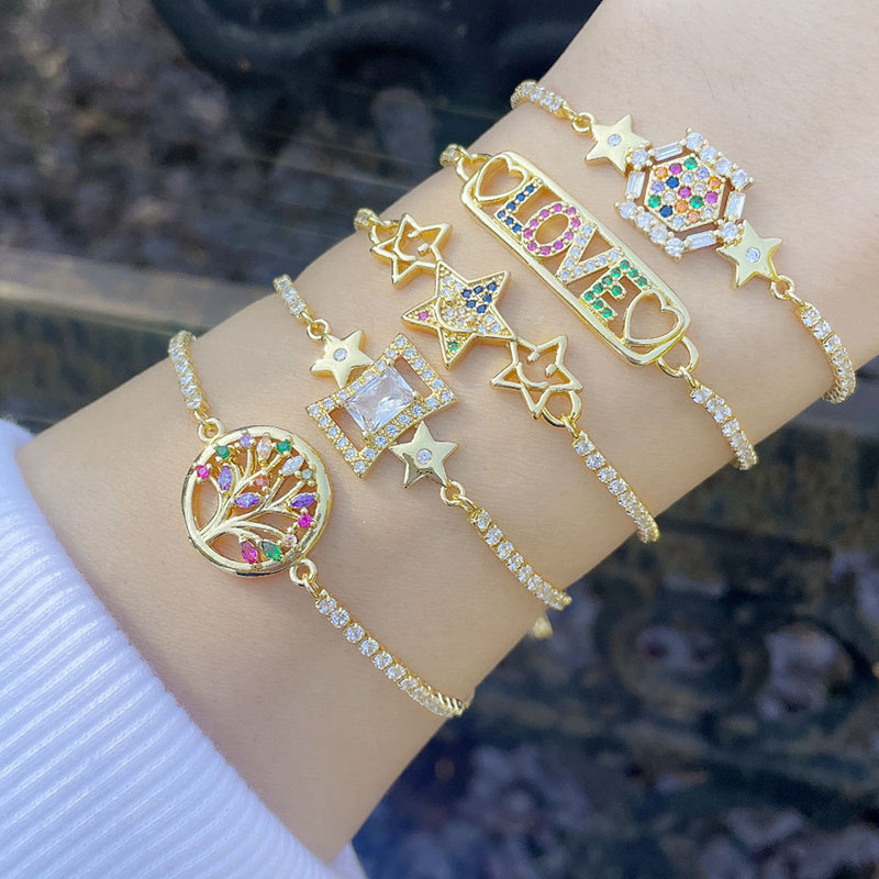 Colorful Zircon Star Smiley Face Tree Of Life Love Bracelet Supplier