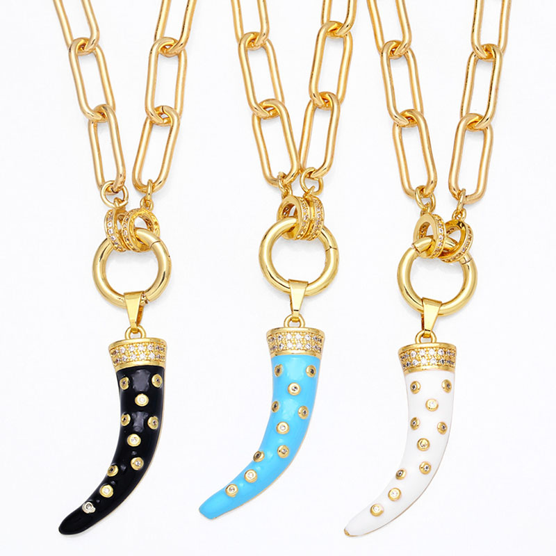 Metal Cross Thick Chain Necklace Dripping With Oil And Diamonds Cow Horn Pendant Supplier