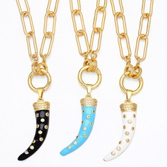Metal Cross Thick Chain Necklace Dripping With Oil And Diamonds Cow Horn Pendant Supplier