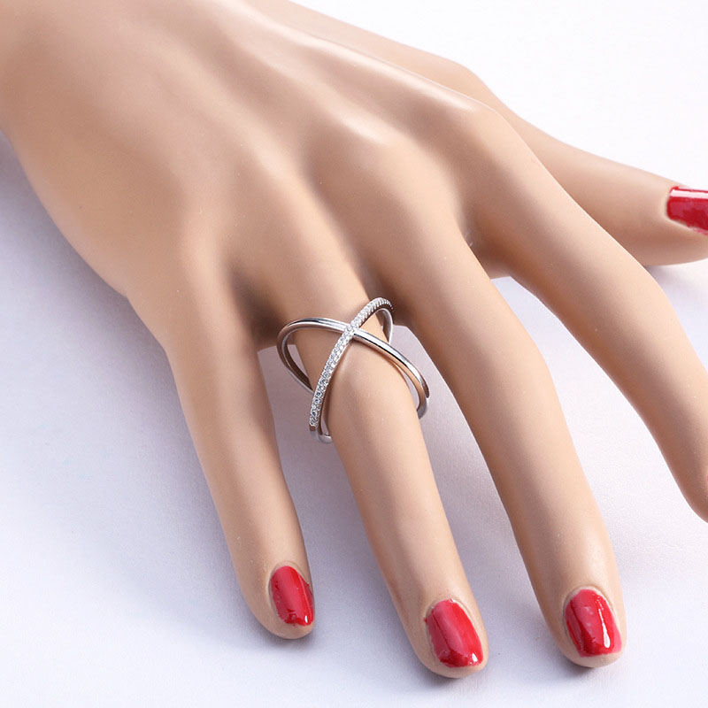 Simple X-shaped Micro Zirconia Ring Copper Plated White Gold Rose Gold Distributor