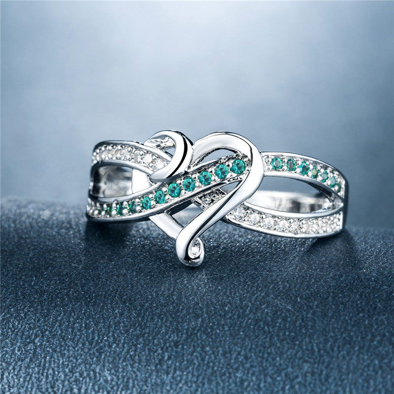 Fashion Love-shaped Zirconium Silver Plated Personalized Two-color Ring Distributor