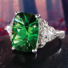 Luxury Green Zircon Ring With White Gold Plating Distributor