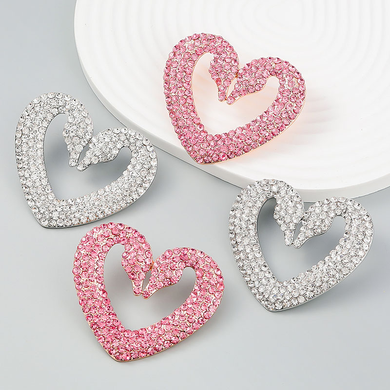 Love Heart-shaped Alloy Rhinestone Earrings Manufacturer