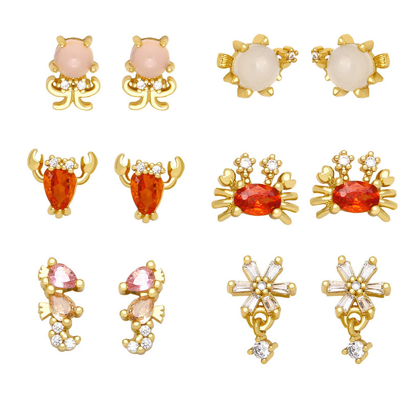Small Cute Diamond-set Seahorse Crab Lobster Jellyfish Earrings Manufacturer
