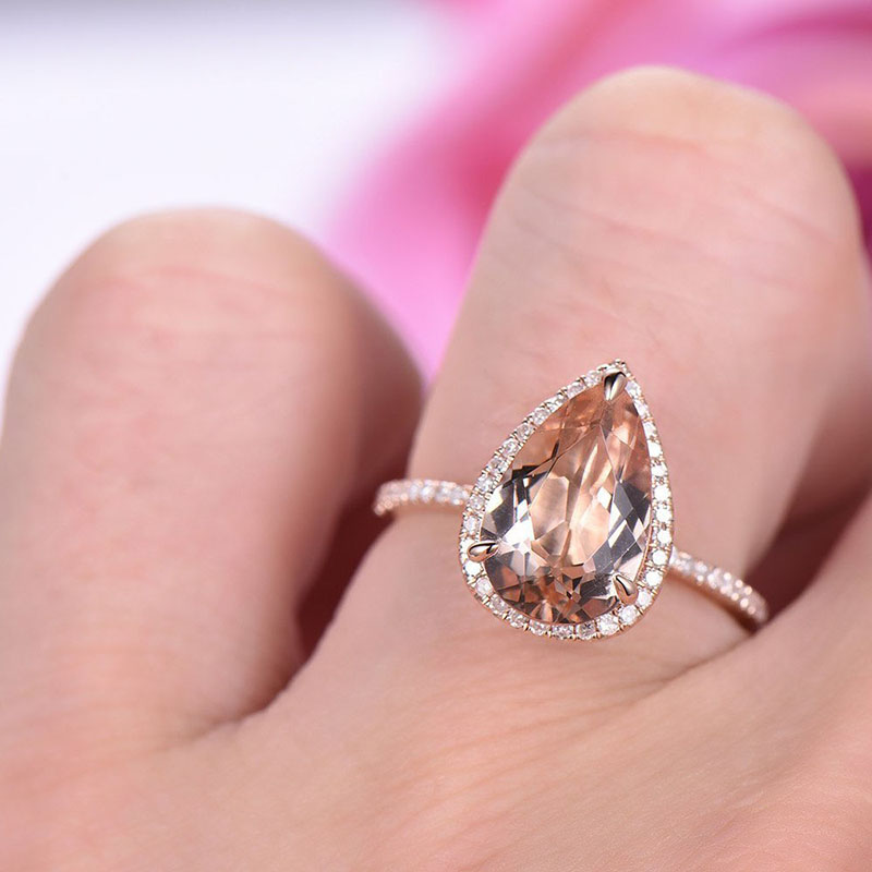 Teardrop-shaped Gemstone Ring Luxury Copper Plated Rose Gold Distributor
