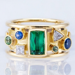 Vintage Geometric Gold And Green Zirconia Ring Distributor