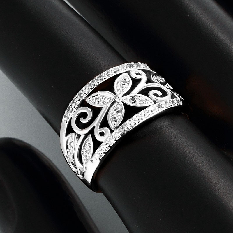 Micro Zirconia Clover Ring Copper Plated Silver Distributor