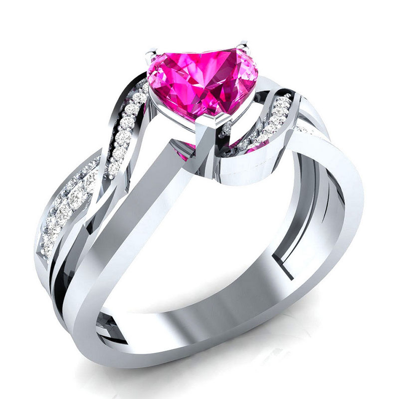 Simple Fashion Imitation Diamond Heart-shaped Zircon Ring Silver Plated Distributor