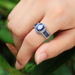 Fashionable Rhinestone Engagement Ring With Imitation Sapphire Distributor