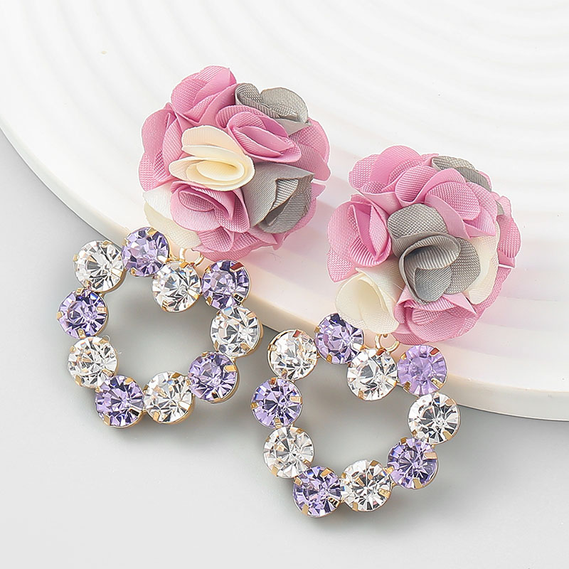 Fabric Floral Heart-shaped Alloy With Diamonds Rhinestone Earrings Manufacturer
