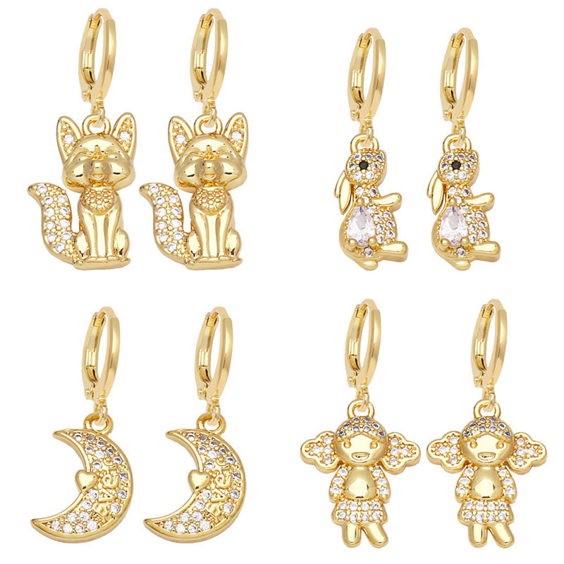 Rabbit Love Bear With Diamonds Moon Love Earrings Earrings Manufacturer