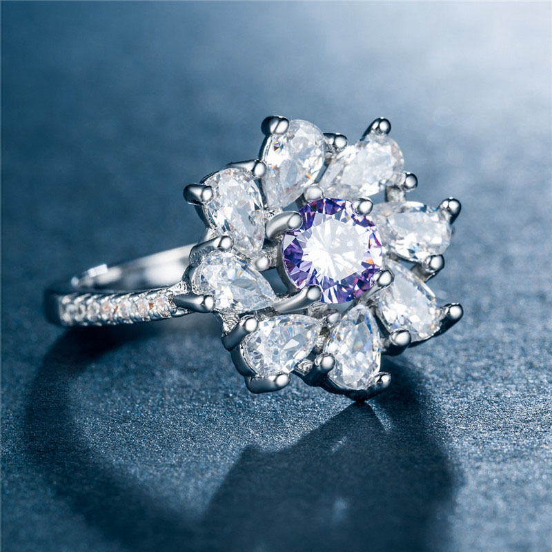 Creative Ring Zircon Plated White Gold With Eight Petals Flower Distributor