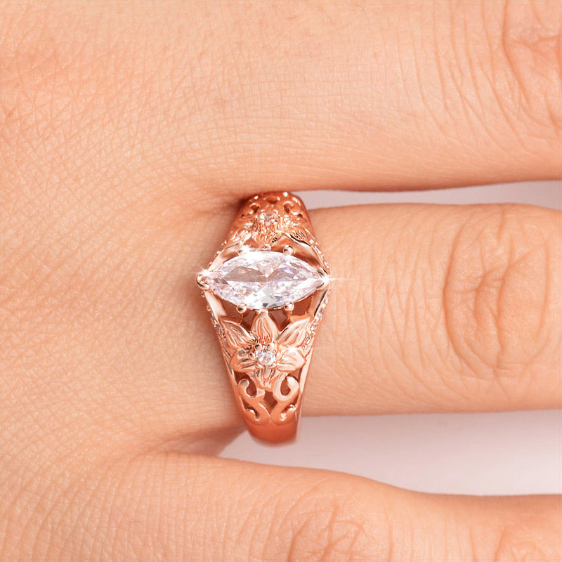 Luxury Floral Ring With Horse Eye Zirconium Rose Gold Plated Distributor