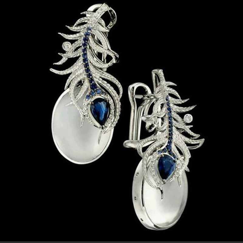 Blue Zircon Creative Flower Earrings Vintage Moonstone Ring Distributor