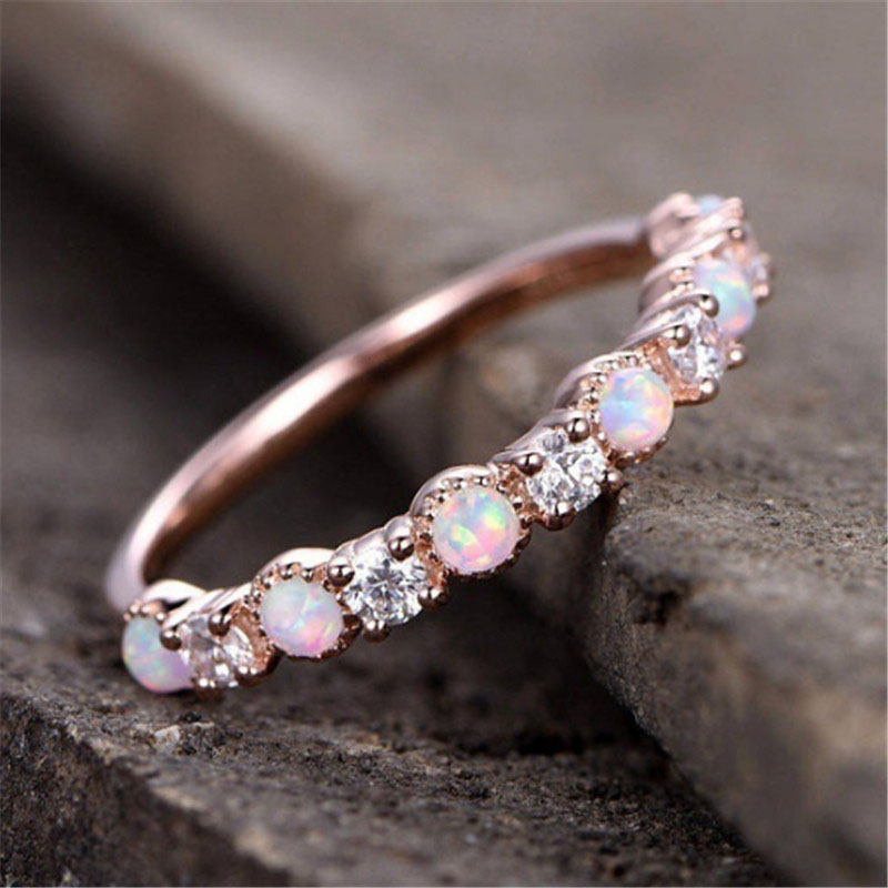 14k Rose Gold Plated Silver Plated Opal Ring With Diamond Engagement Distributor