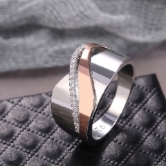 Simple Micro-set Rose Gold Two-color Bow Cross Zirconia Ring Supplier