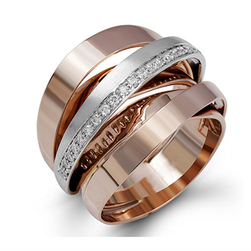 Multi-layered Winding And Diamond Plated Two-tone Ring In Rose Gold Supplier