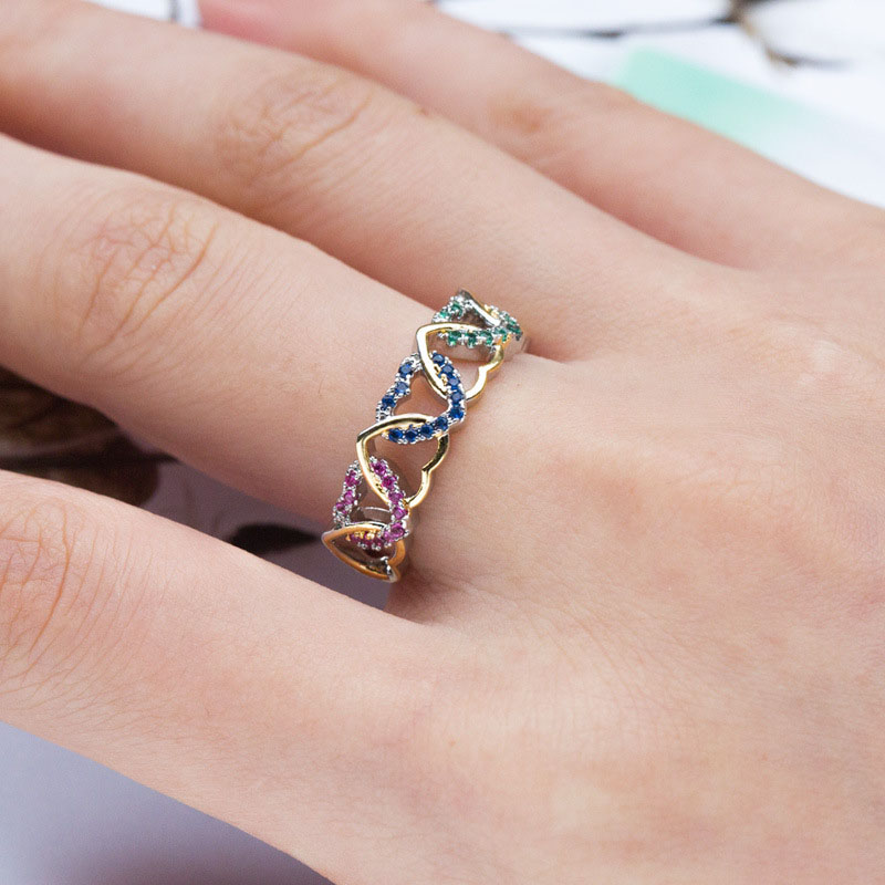 Fashion Popular Creative Colorful Zirconia Set Winding Heart Ring Distributor