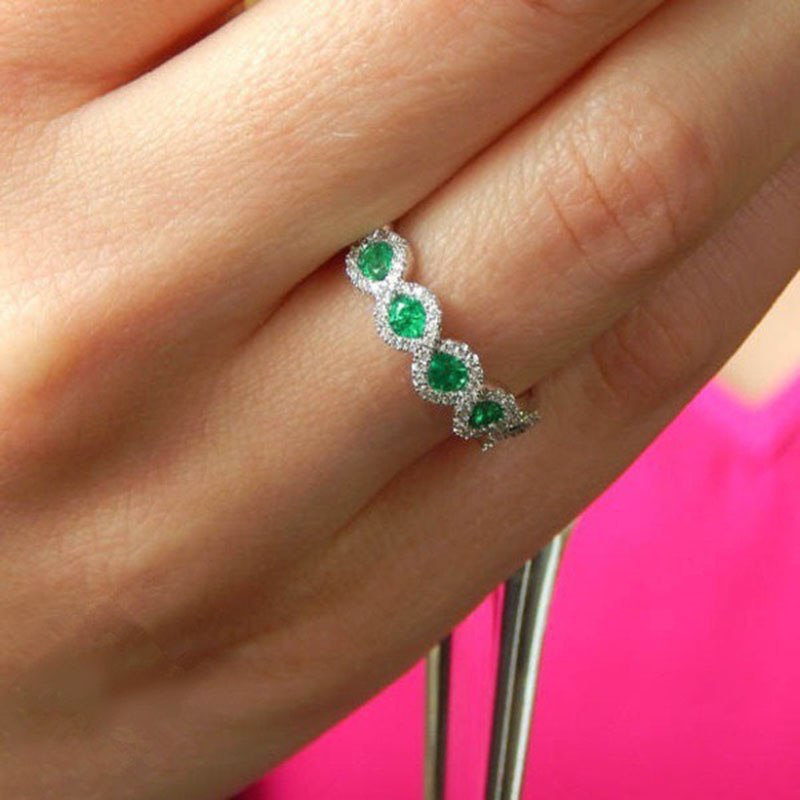 Luxury Emerald Zircon Ring Full Of Diamonds With Micro-set Rubies Distributor