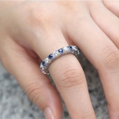 Hollow Carved Blue And White Two-color Zirconia Full Diamond Ring Trend Supplier