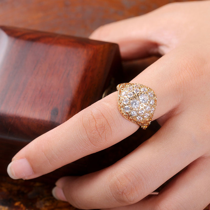 Exaggerated Hemisphere Gold Plated Luxury Copper With Zirconia Ring Supplier