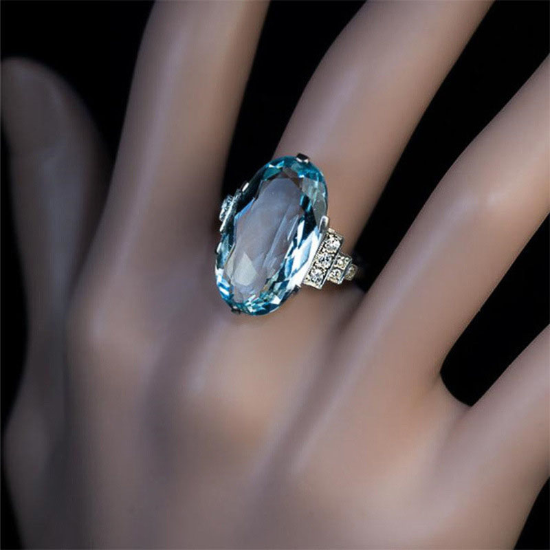 Extra Large Oval Blue Crystal Ring Supplier