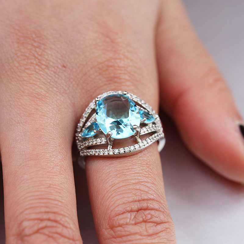 High-grade Exquisite Sea Blue Zircon Diamond Ring Supplier