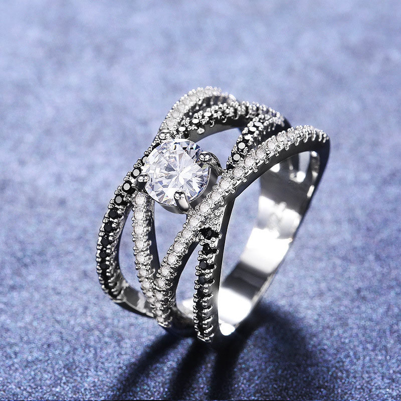 Creative Lines Micro Zirconia Ring Copper Plated Silver Supplier