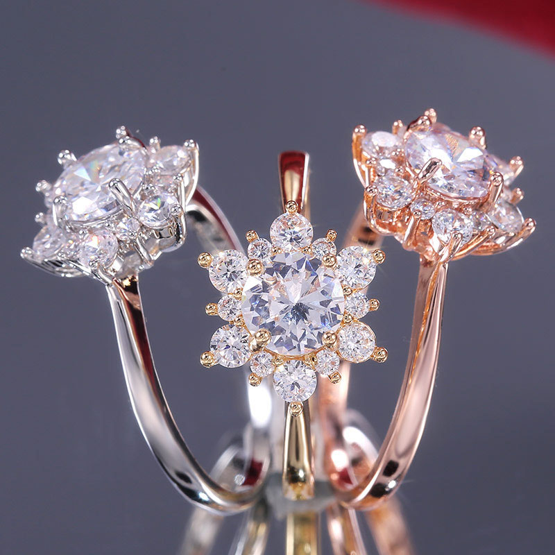 Crystal Flower Simple Exquisite Micro Zircon Ring Supplier