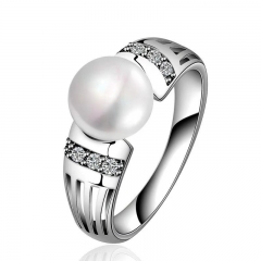 Alloy Electroplate White K With Pearl Rhinestones Ring Supplier