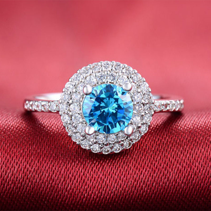 Exquisite Blue Full Diamond Zirconia Fashion Proposal Engagement Ring Distributor
