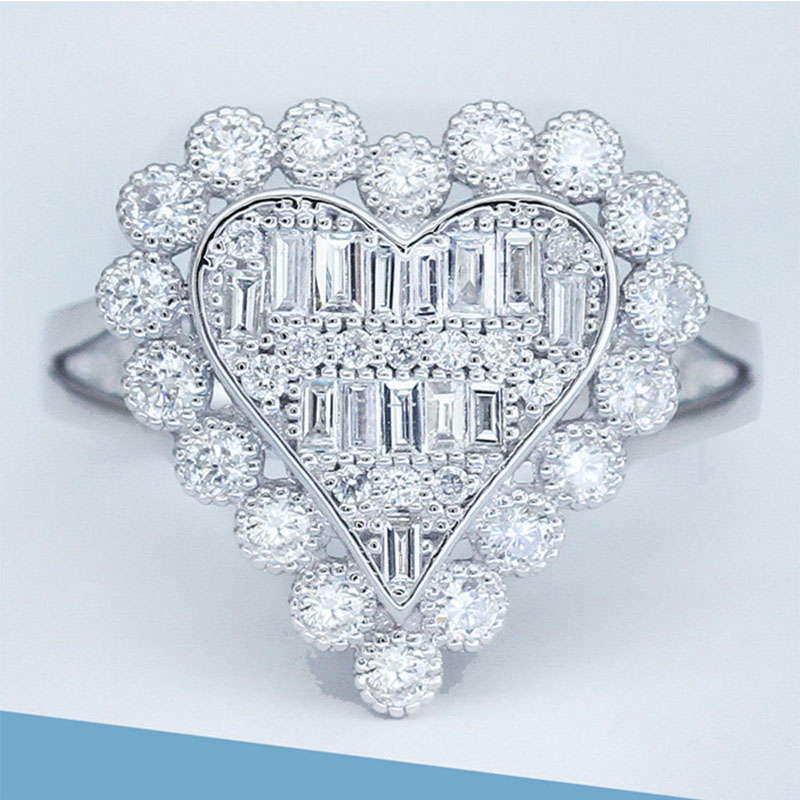 Love Heart Geometric Hollow Zircon Ring Full Of Diamonds Supplier