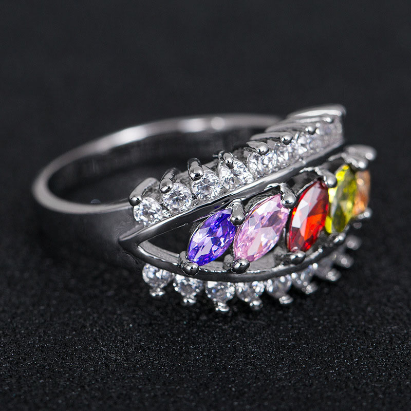 Creative Leaves Colorful Zirconia Ring Supplier