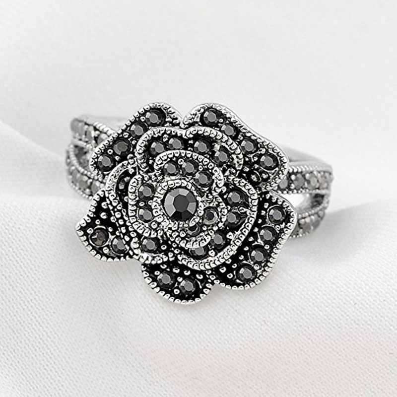 Creative Black Rose Micro-set Diamond Fashion Floral Type Ring Distributor