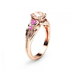 Fashion Exquisite Yellow Zirconia Pink Diamond Ring Copper Plated Rose Gold Distributor