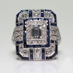Vintage Ethnic Style Square Artificial Sapphire Ring With Micro-set Rhinestones Distributor