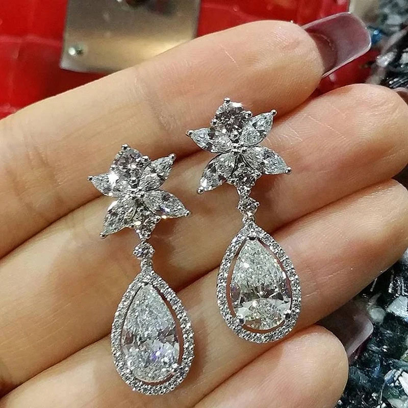 Exquisite Teardrop Pear-shaped Zirconia Earrings Romantic Wedding Bridal Earrings Supplier