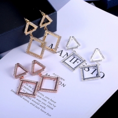 Fashion Exaggerated Geometric Triangle With Diamonds Long Peplum Earrings Distributor