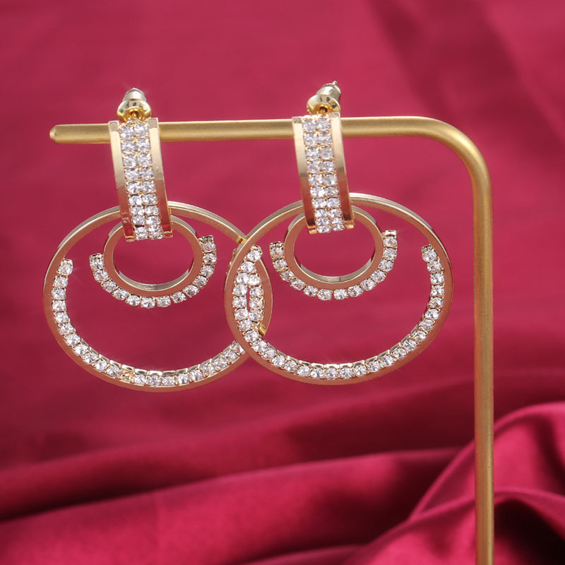 Geometric Circle Earrings With Diamonds Exaggerated Fashion Long Long Earrings Distributor
