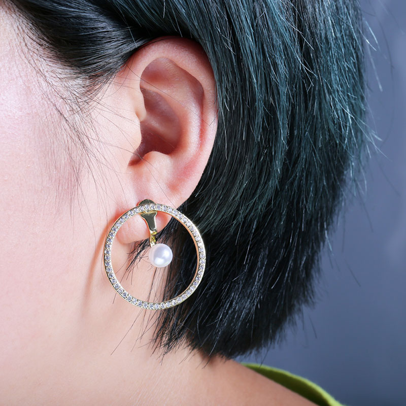 Creative Geometric Circle Zirconia Pearl Dangle Earrings Distributor
