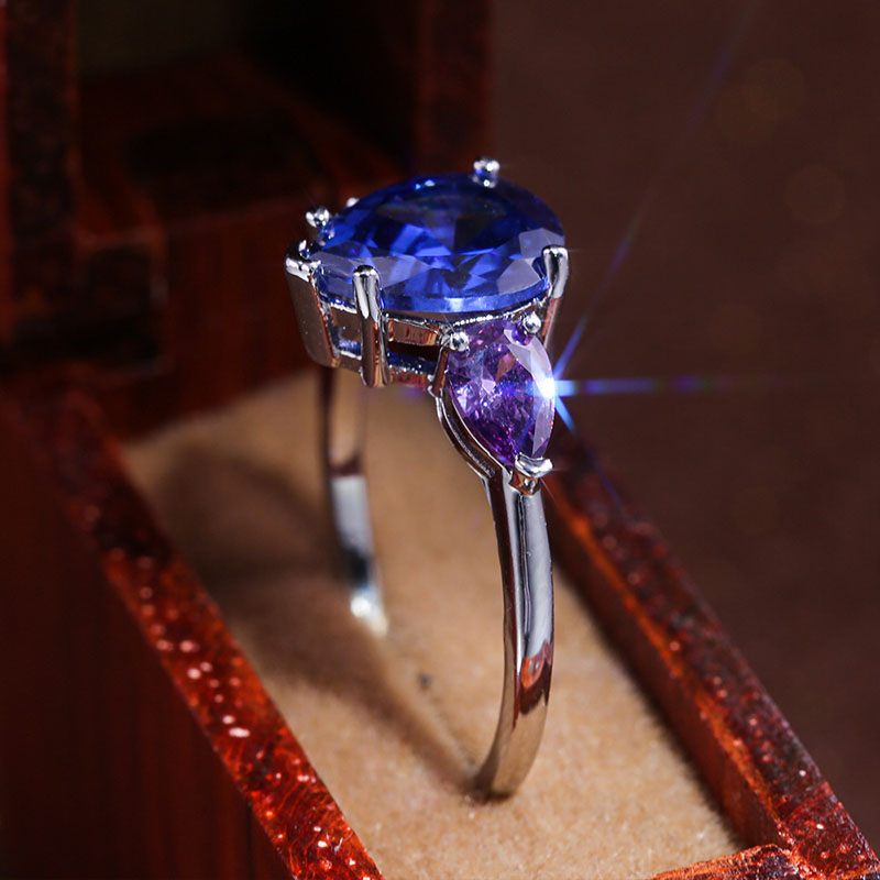 Pear-shaped Teardrop With Blue And Purple Zirconia Fashion Creative Paragraph Ring Supplier