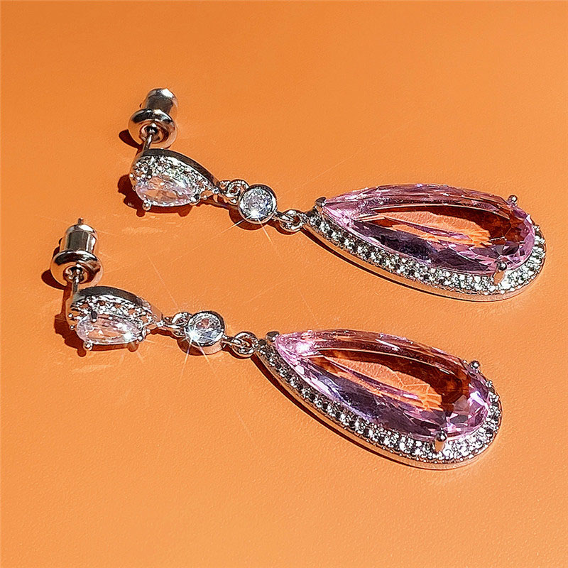 Pink Drop Zircon Earrings With 9*20mm Supplier